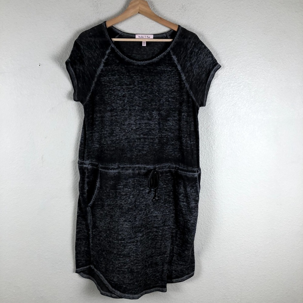 Harlow & Rose Dress Womens Medium Black Acid Wash Crew Neck Pullover Tie Waist‎